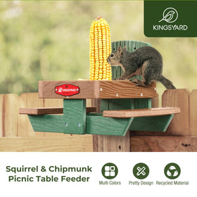 Kingsyard Squirrel Feeder Table central screw secures corn and snacks.
