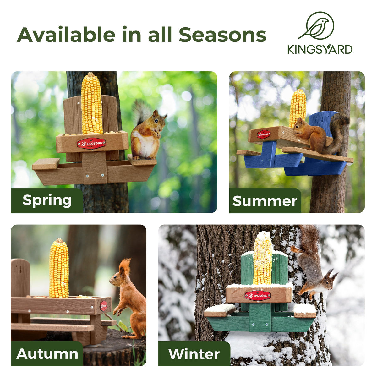 Kingsyard Squirrel Feeder Table green design complements any garden space.