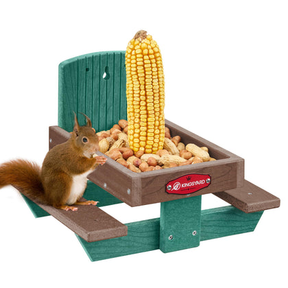 Kingsyard Squirrel Feeder Table with side benches for two dining squirrels.