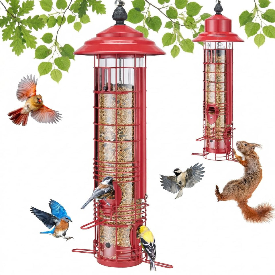 Kingsyard squirrel-proof bird feeder with weight-activated perch protects seeds from squirrels