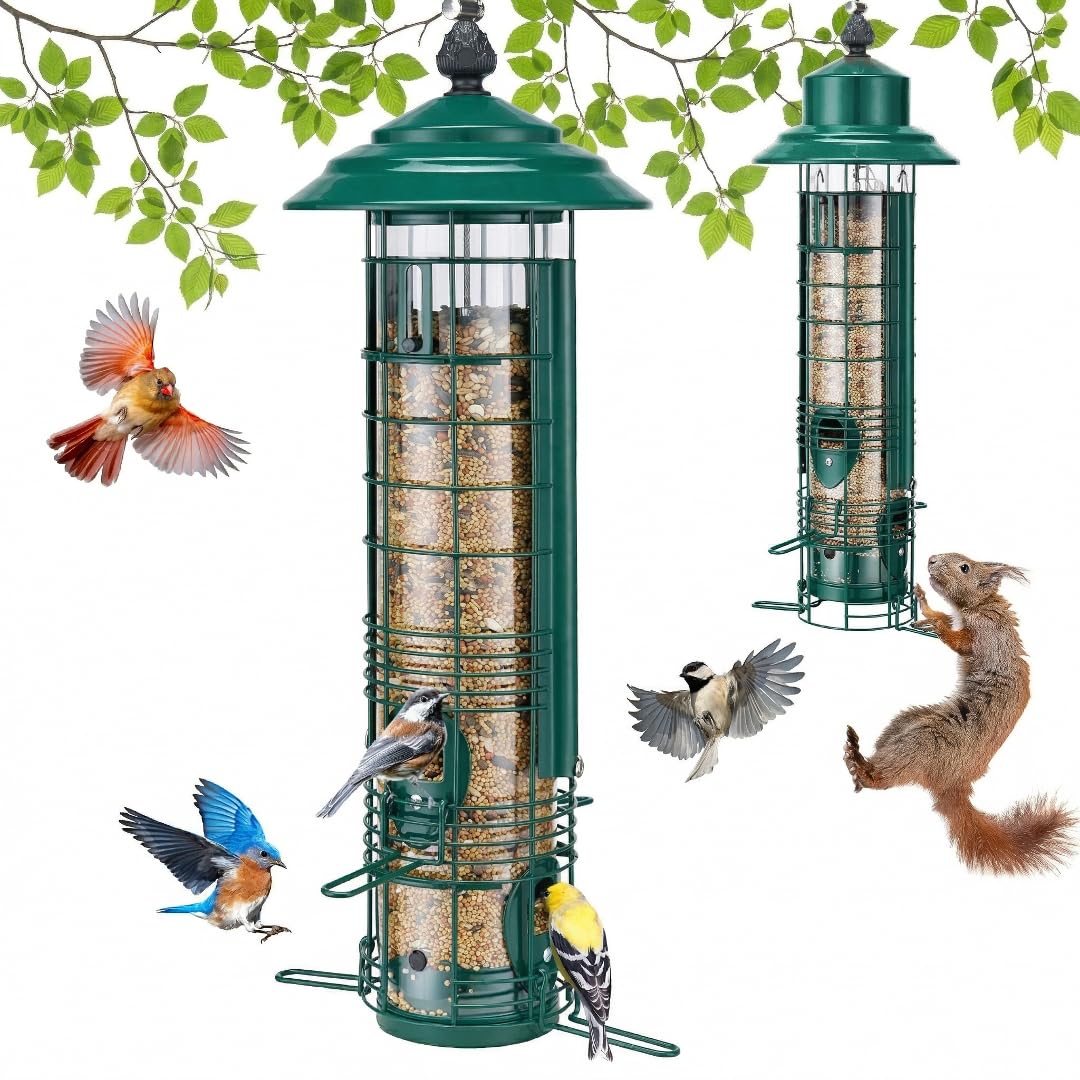 Kingsyard squirrel-proof bird feeder with weight-activated perches deters pests from seeds