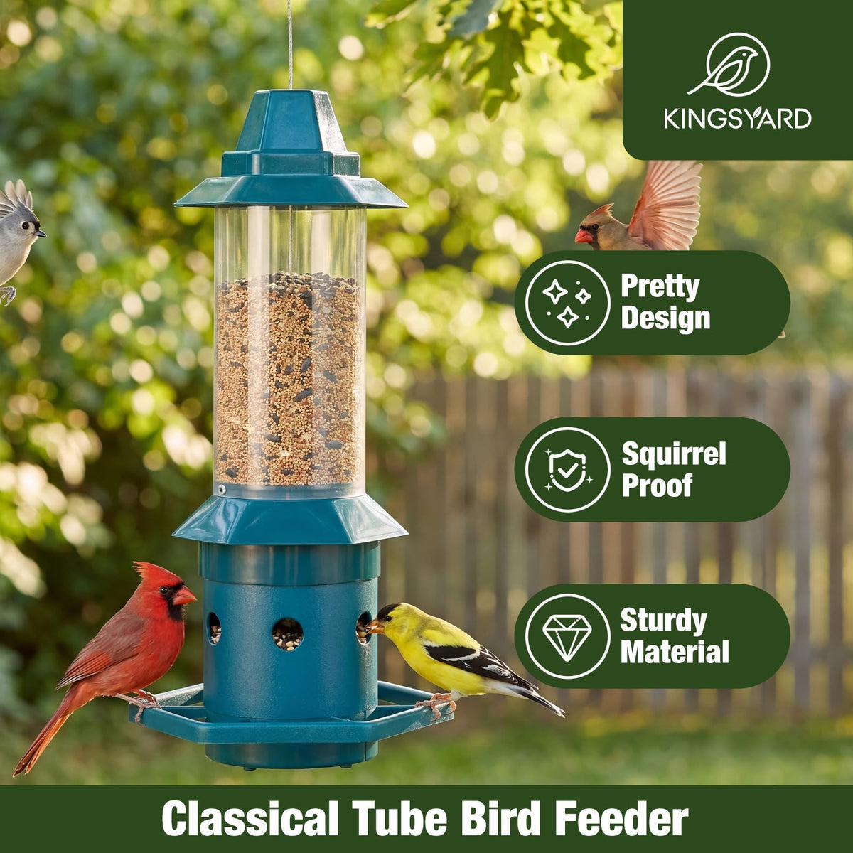 Kingsyard feeder perch close-up highlighting adjustable weight and access.