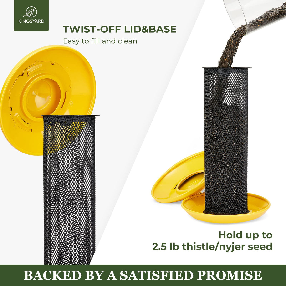 Kingsyard squirrel-proof metal construction protects seed and reduces waste.