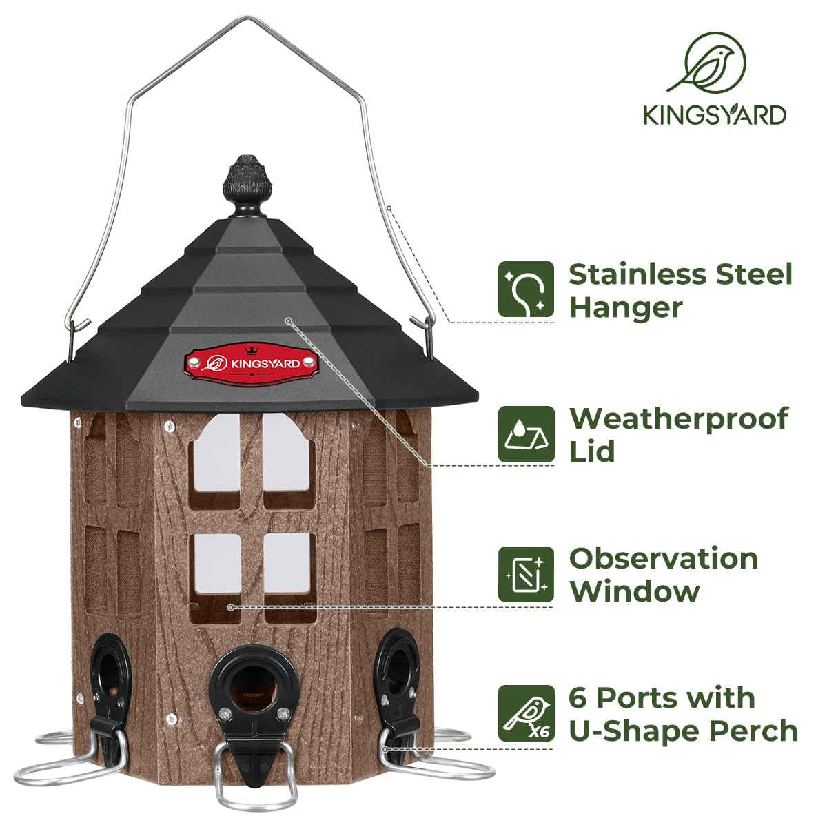 Kingsyard squirrel-resistant feeder shown outdoors with protective design.