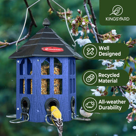 Kingsyard squirrel-resistant feeder with metal perch supports multiple birds.