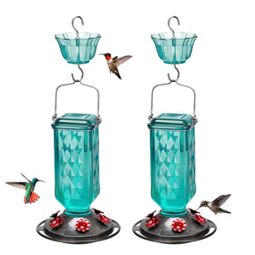 Kingsyard two-pack glass hummingbird feeder with 24 oz capacity and six ports attract multiple hummingbirds.