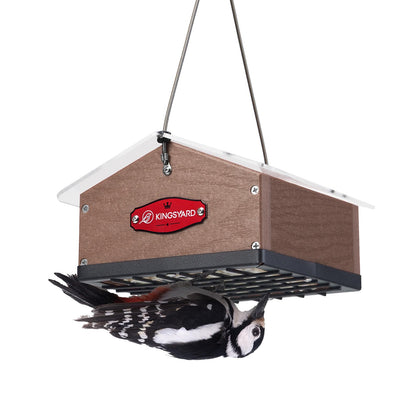 Kingsyard upside-down double suet feeder front view shows dual blocks designed for woodpeckers.