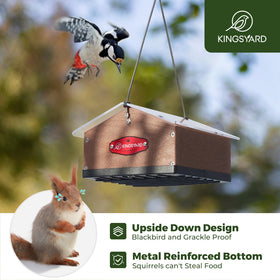 Kingsyard upside-down feeder side view highlights easy refill and secure attachment.