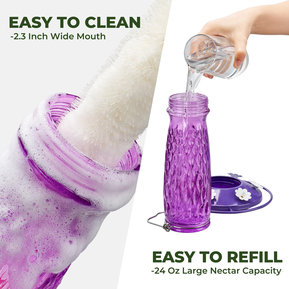 Kingsyard wide-mouth glass hummingbird feeder easy refilling and cleaning.