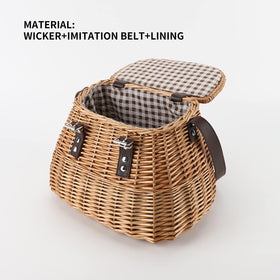 Kingwillow wicker basket with faux leather straps and buckle for secure everyday transport.