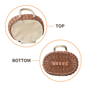 KINGWILLOW wicker basket interior with items, showcasing organized storage for wine and cheese