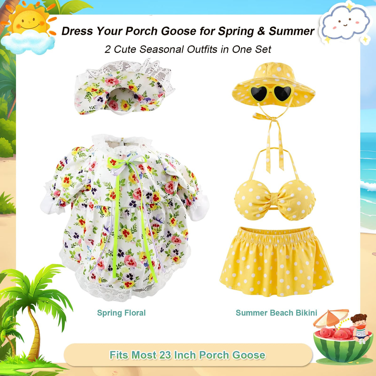 Kinhzrude spring floral outfit adds color to a porch goose display.