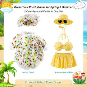 Kinhzrude spring floral outfit adds color to a porch goose display.