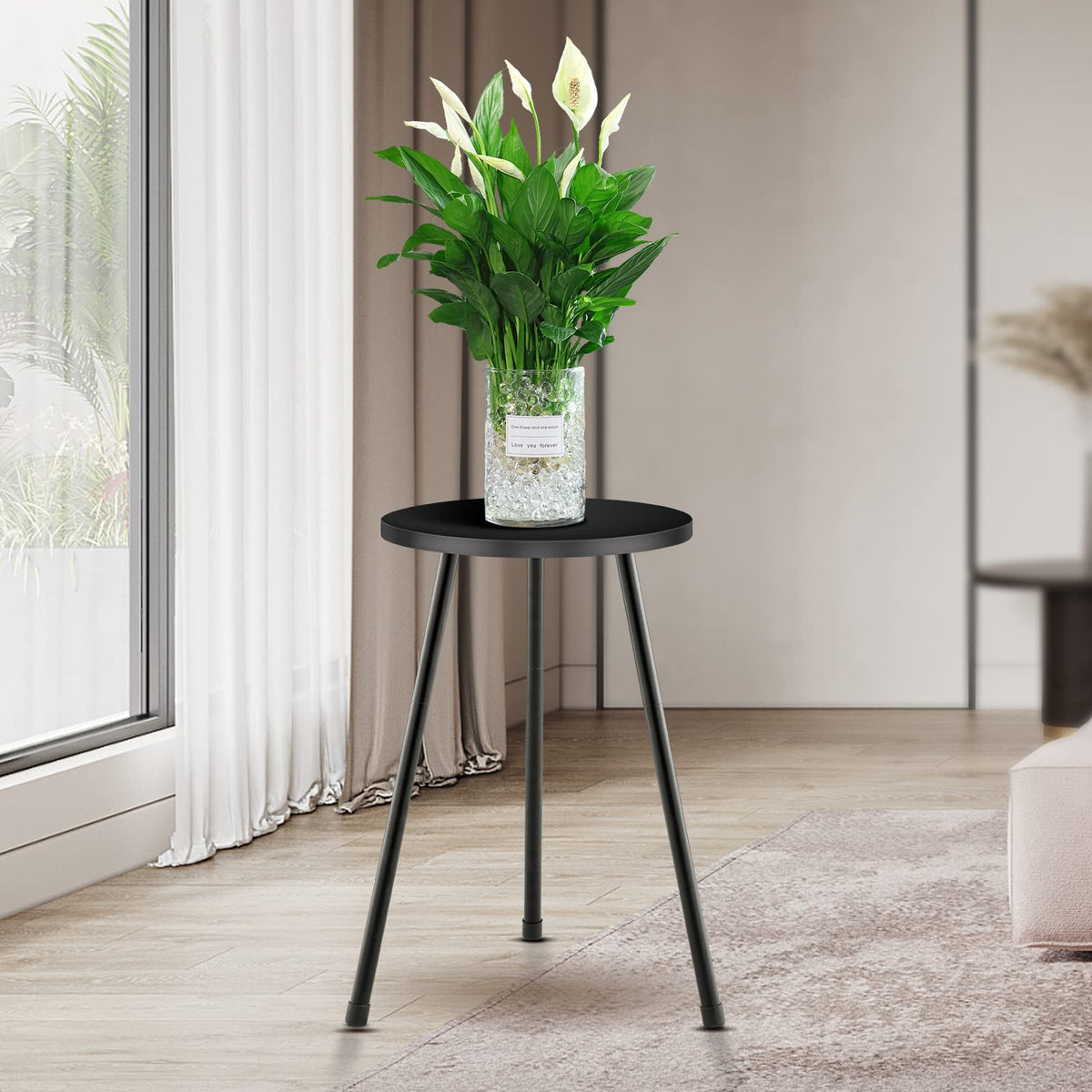 KINNARY compact side table doubles as plant holder for small spaces