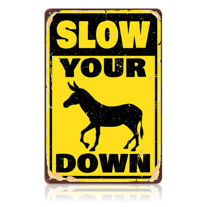Kinoggt funny slow-down sign with donkey, ideal yard decor and friendly warning.