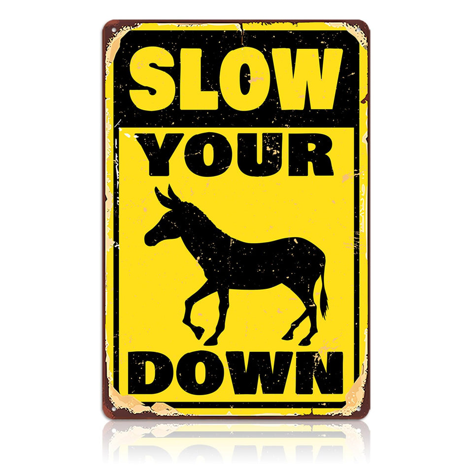 Kinoggt funny slow-down sign with donkey, ideal yard decor and friendly warning.