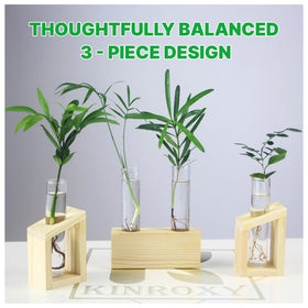 Kinroxy wooden stand and glass tubes blend with modern home office decor