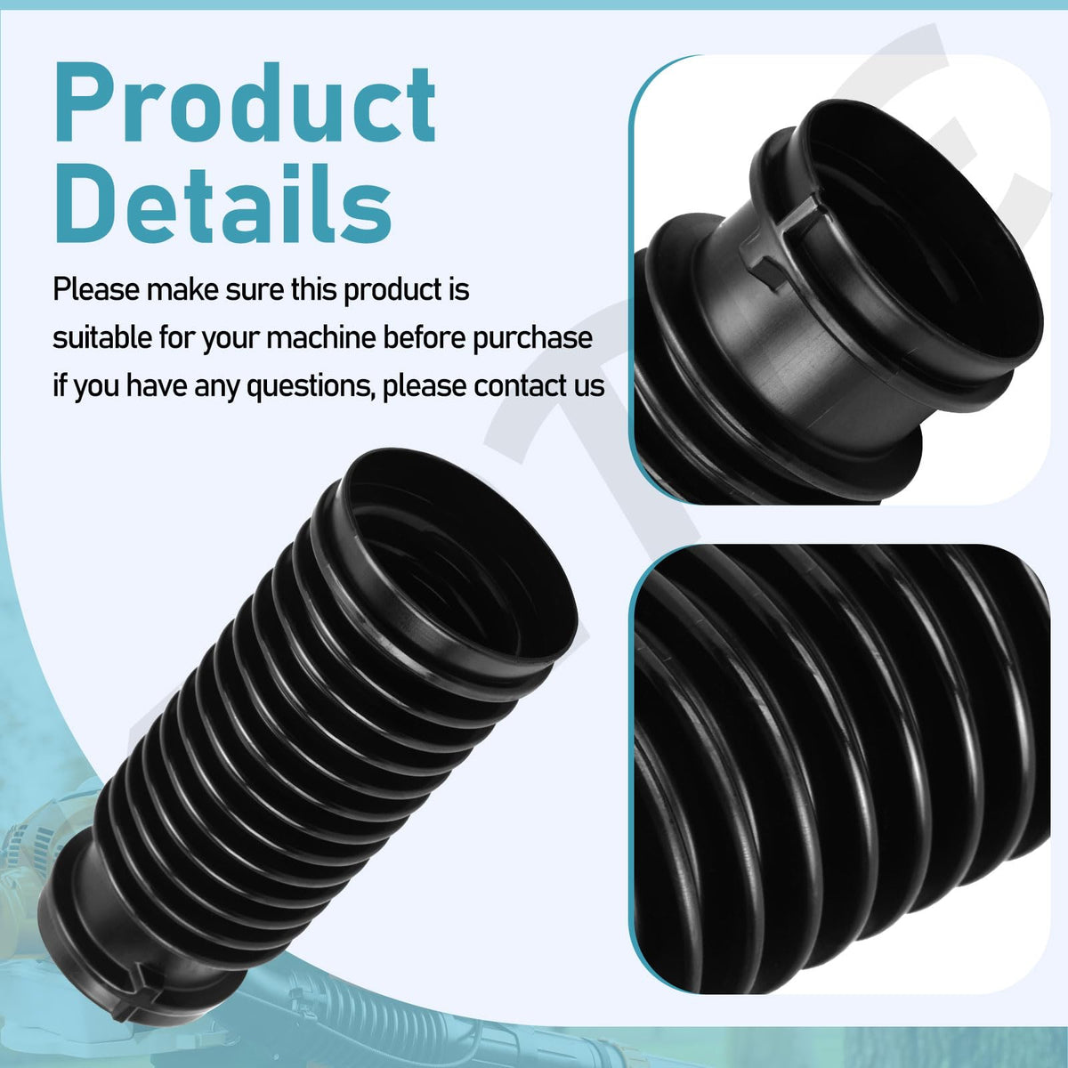 KINTLE pleated hose in use, suggesting simple replacement and secure fit.