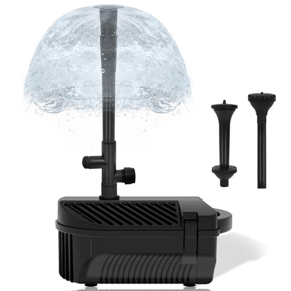 KioGro 1320GPH pump powers outdoor fountain with strong circulation.