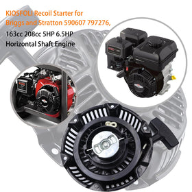 KIOSFOLI recoil starter illustrates center mounting hole spacing for precise mounting.