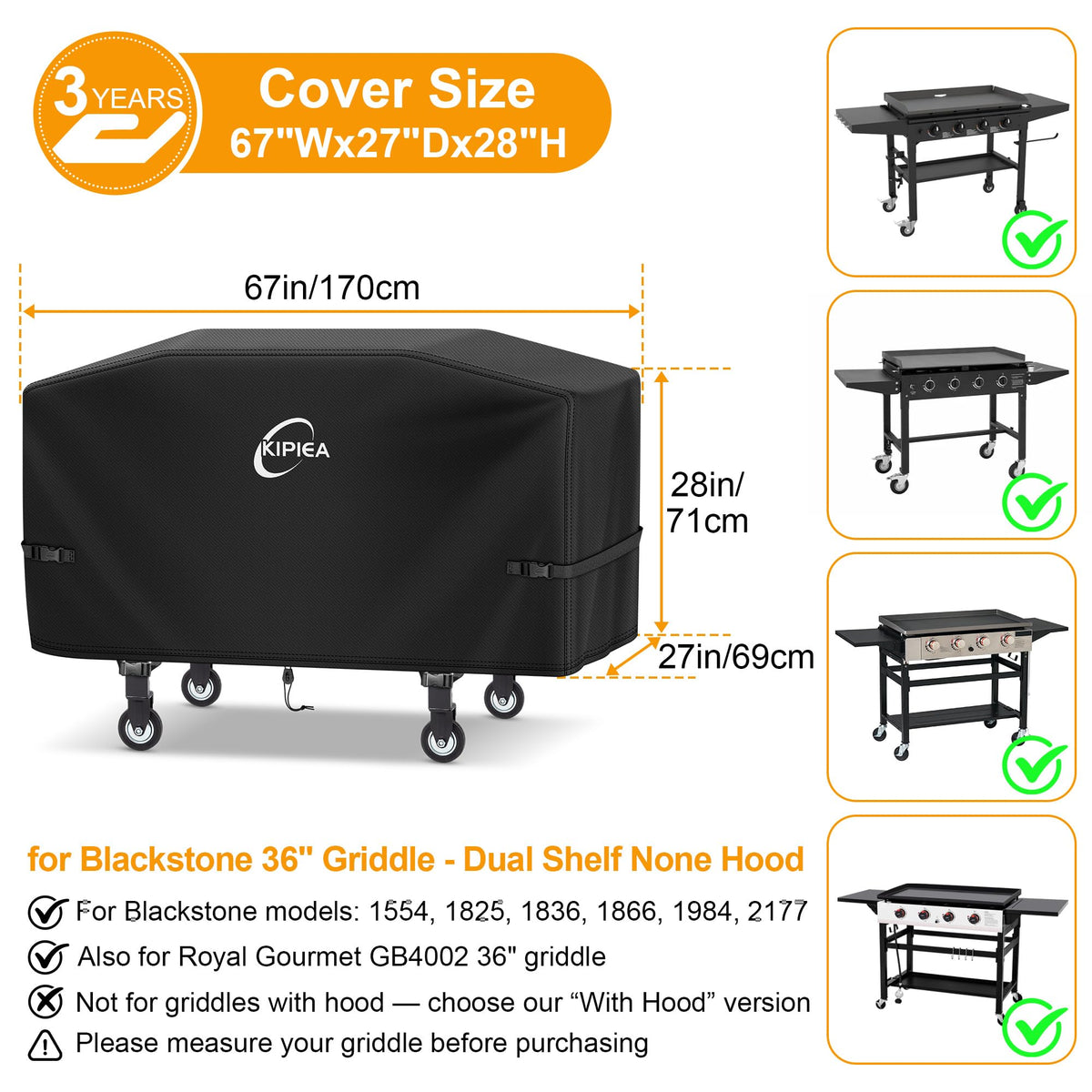 Kipiea griddle cover in heavy-duty 600D fabric resists tears and fading under sun.
