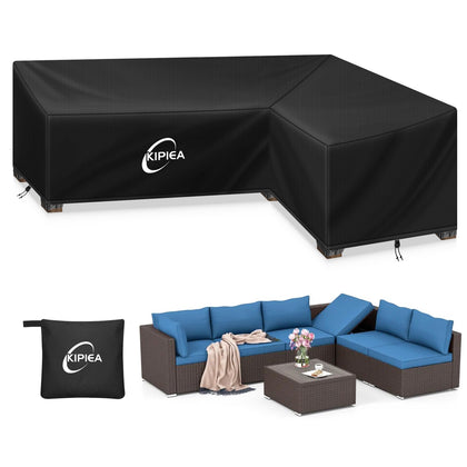 Kipiea L-Shape patio cover left-facing 90x120 protecting outdoor furniture from rain and sun.