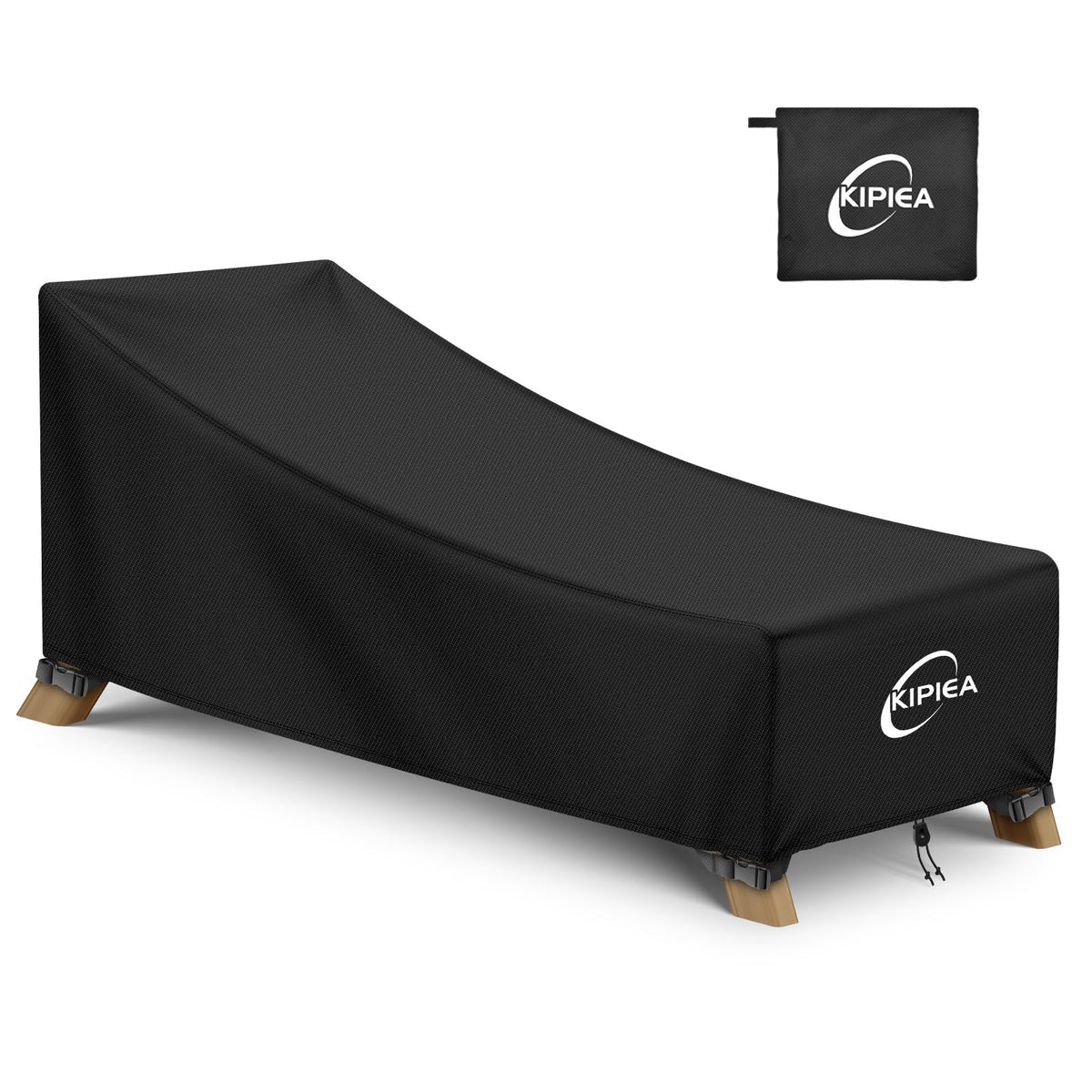 Kipiea lounge chair cover with waterproof coating protects outdoor furniture.