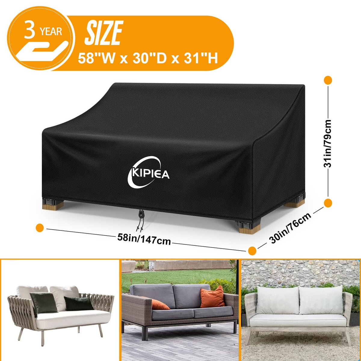 Kipiea outdoor couch cover with windproof buckles securing furniture against gusts.