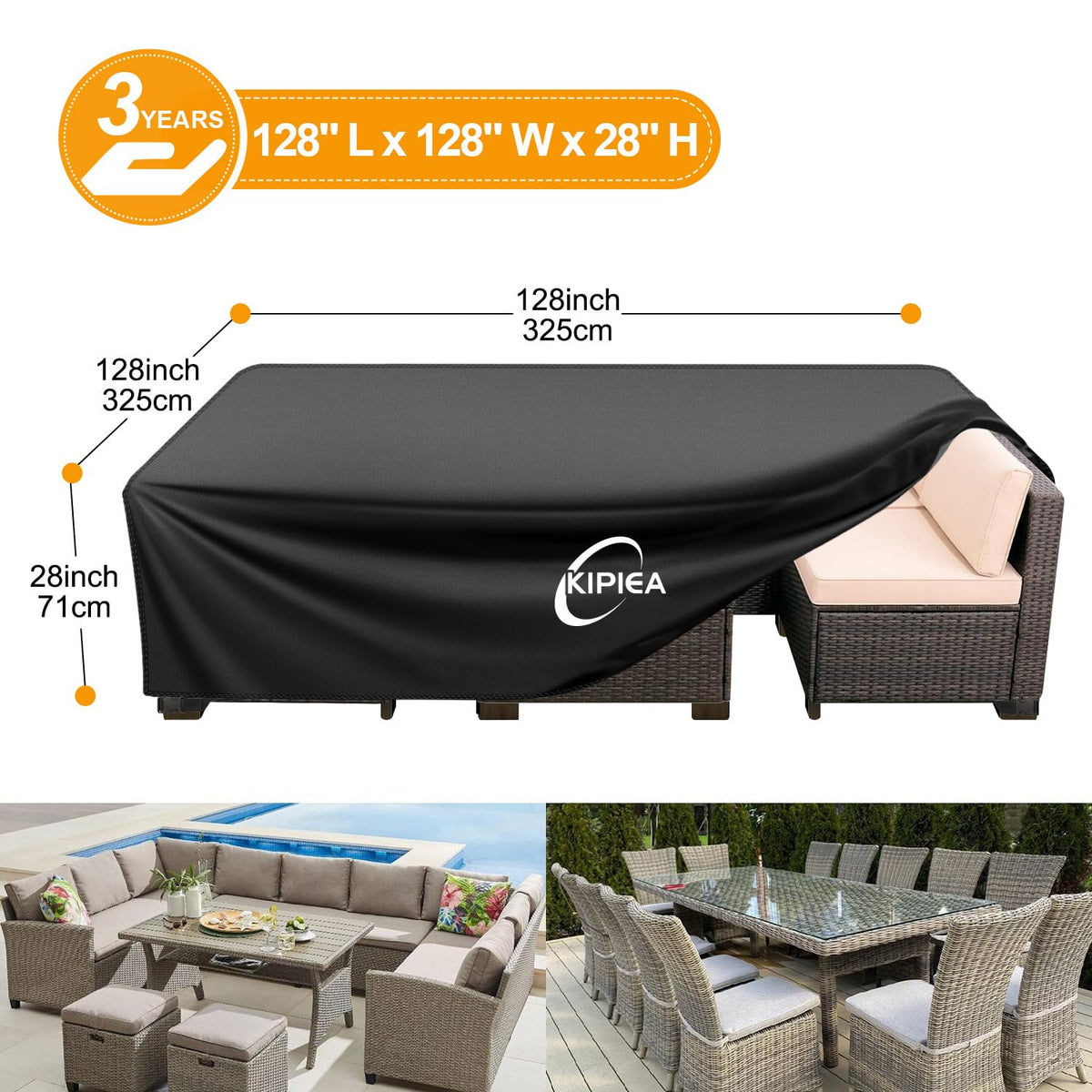 Kipiea outdoor-furniture-cover-table-chairs protects a dining set during storms.