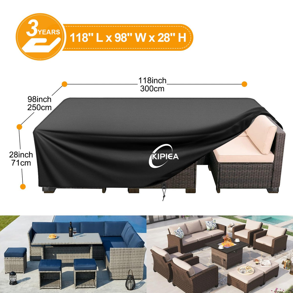 Kipiea cover with windproof buckles on side view ensures secure fit during storms.