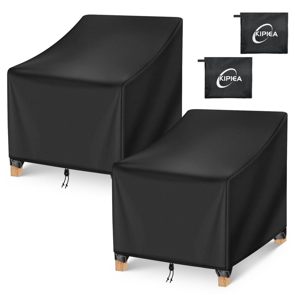 Kipiea patio chair covers on chairs, providing waterproof protection for outdoor furniture