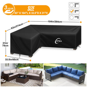 Kipiea Patio L-Shaped Cover six windproof buckles secure sofa during gusts.