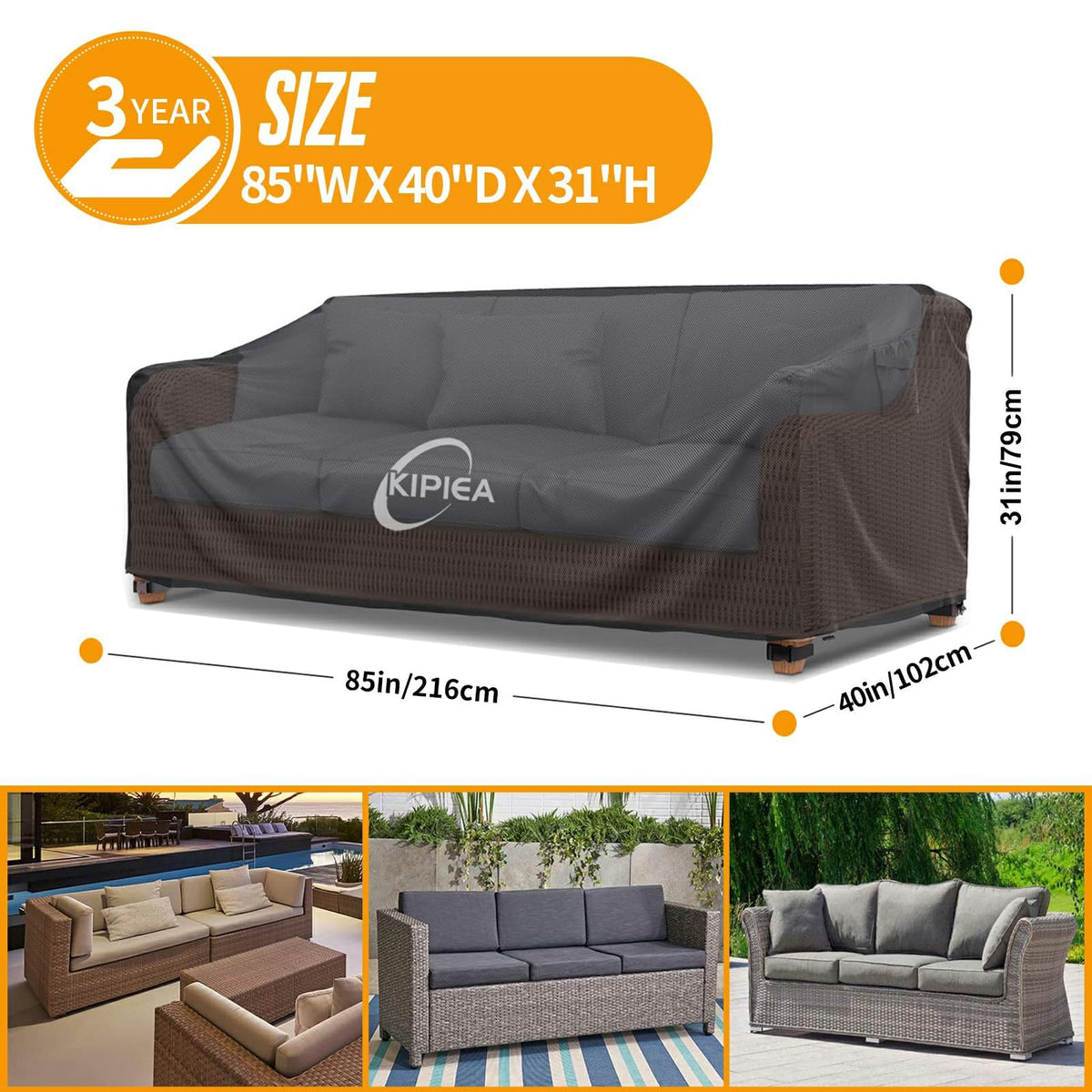 Kipiea outdoor cover with windproof buckles keeps sofa secure in strong winds.