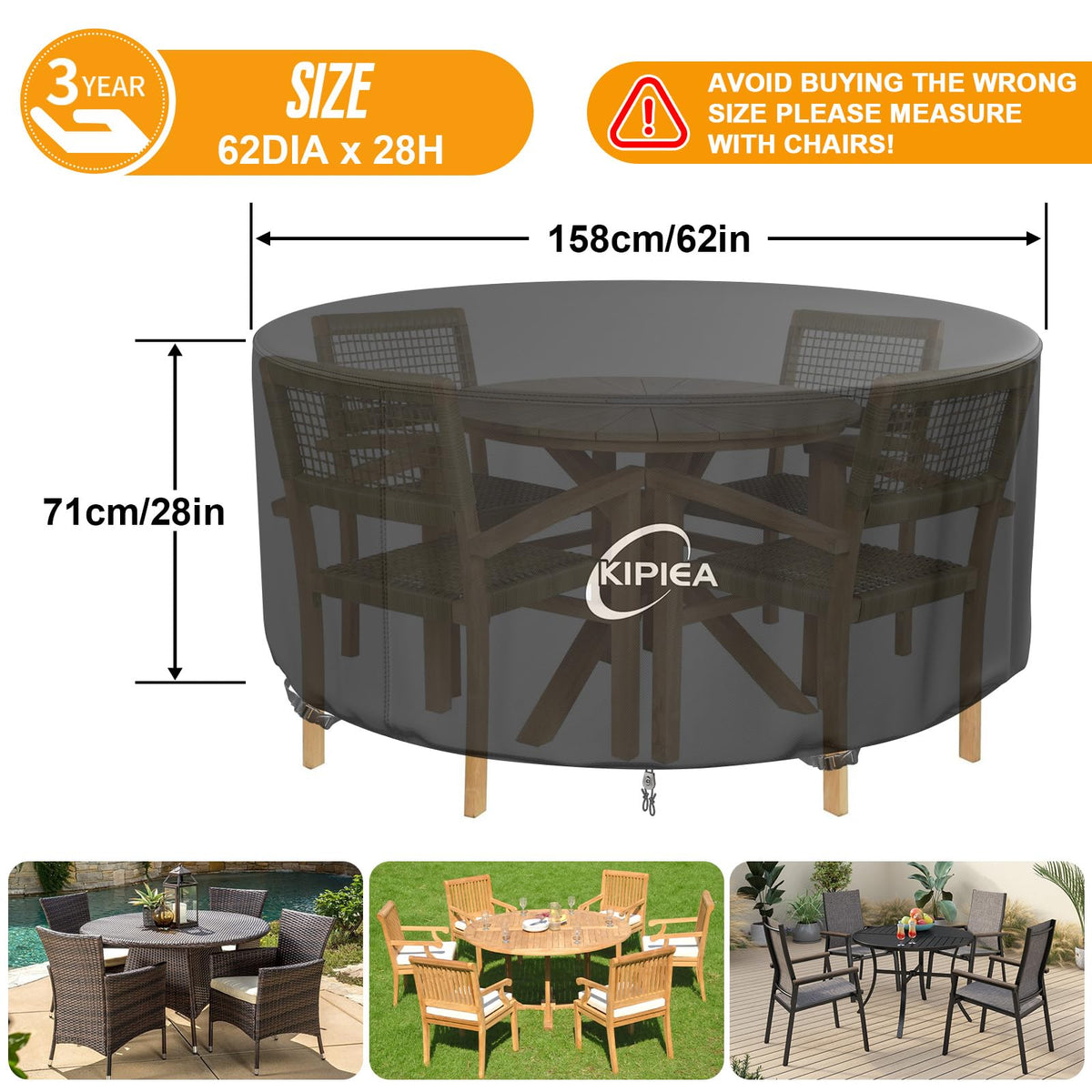 Kipiea round patio table cover tear-resistant fabric guards against rips