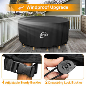 Kipiea round patio table cover windproof buckles secure in strong winds