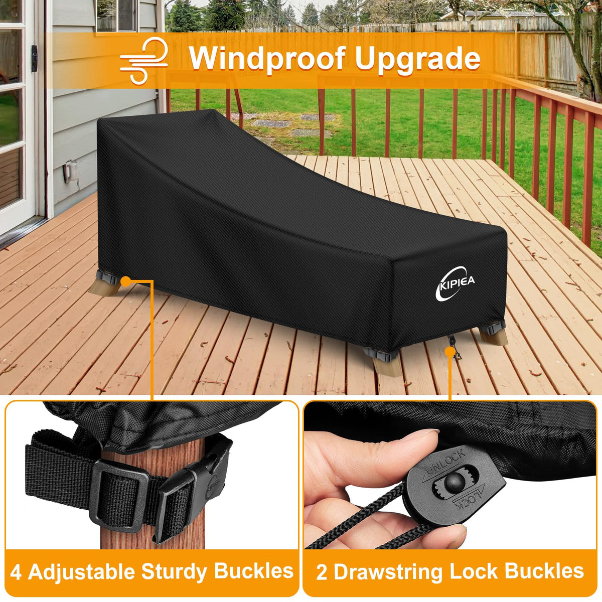 Kipiea taped-seams waterproof cover prevents leaks and moisture.