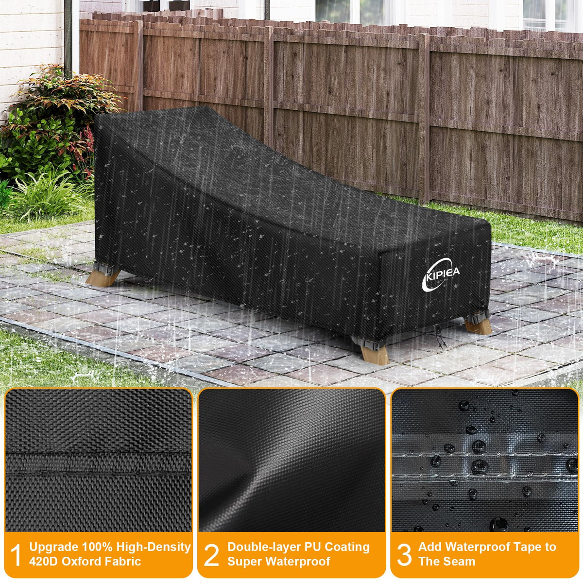 Kipiea UV-resistant lounge cover helps reduce fading.
