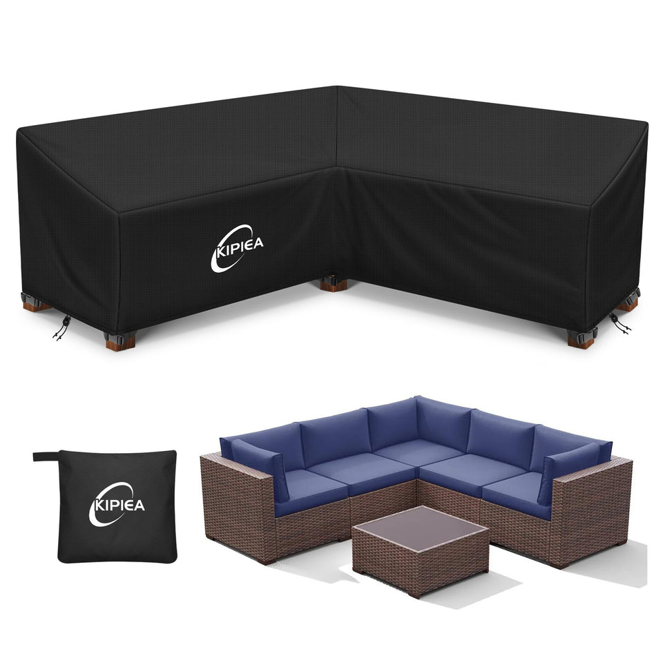 Kipiea V-Shape outdoor sectional cover front view protecting lounge furniture from rain