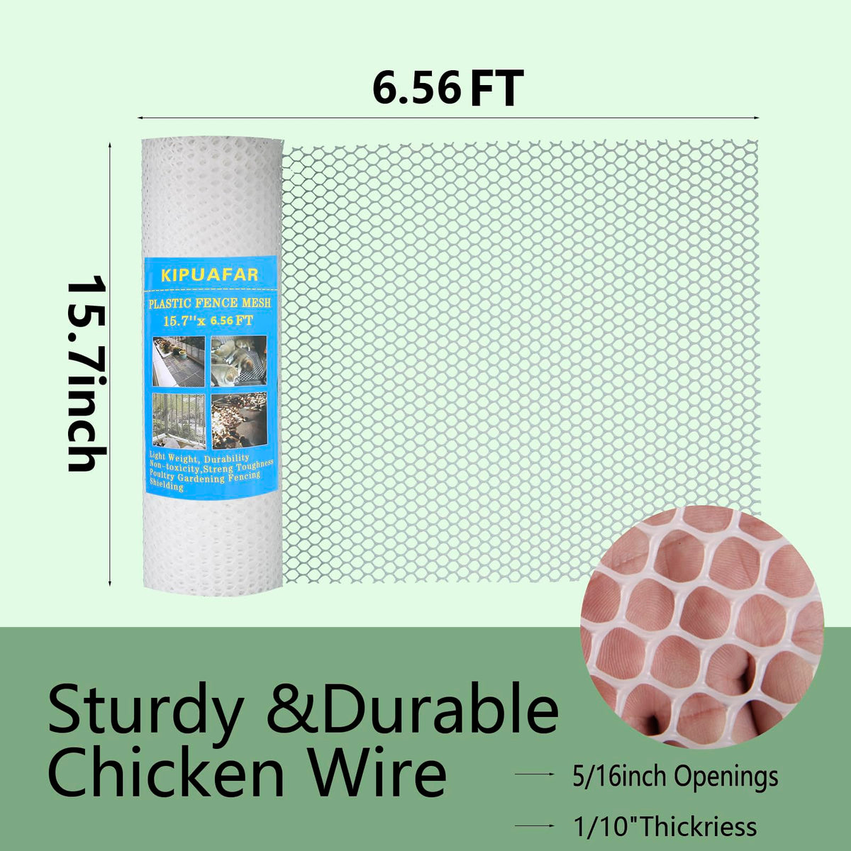 Kipuafar hexagonal netting close-up reveals tough, rust-resistant plastic mesh ideal for long-lasting farm enclosures.