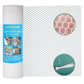 Kipuafar white plastic wire mesh fence front view, a durable outdoor barrier for yards.