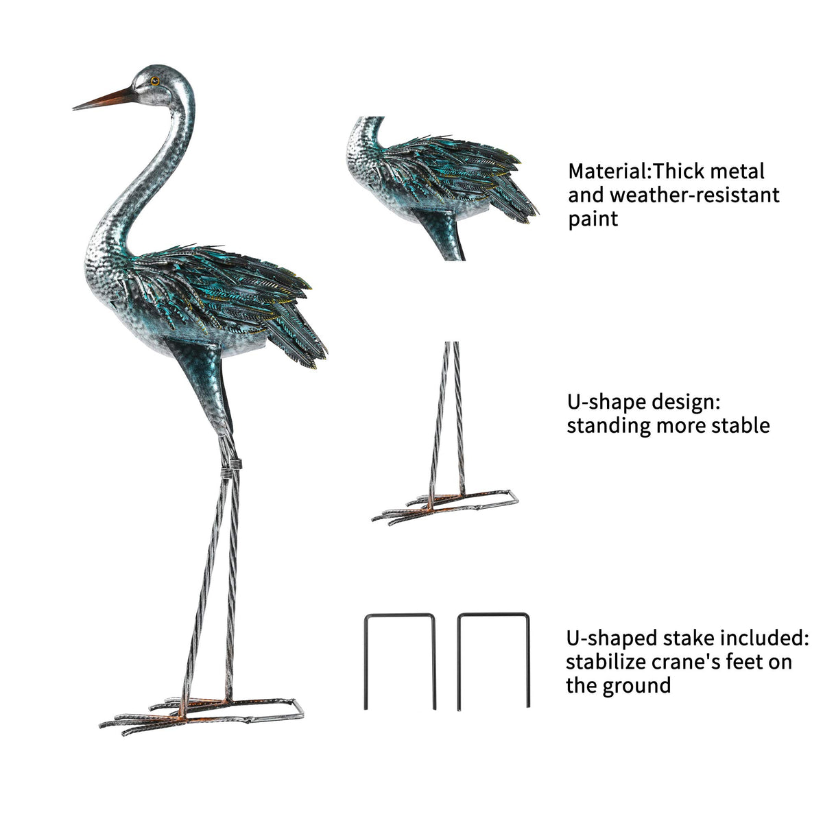 Kircust blue heron decorative bird garden art collection
