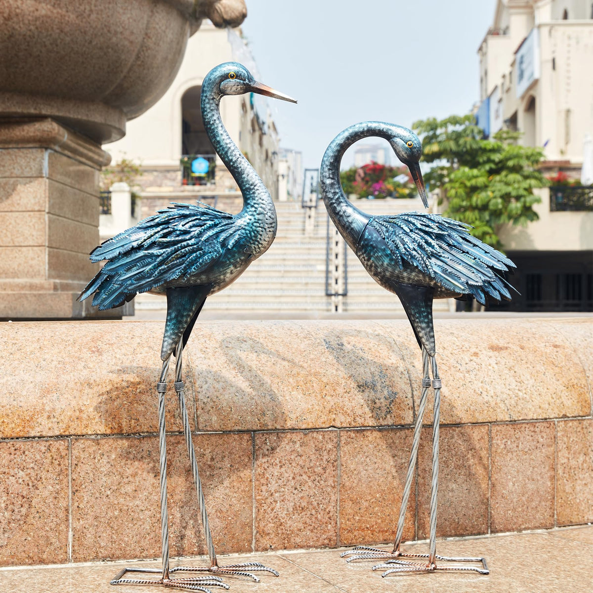 Kircust blue heron garden statue as metal yard art for stand