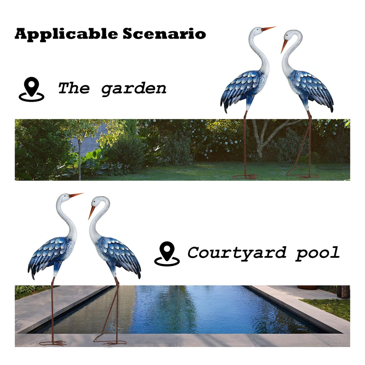 Kircust blue heron statue garden-decor ideal gift for bird lovers.