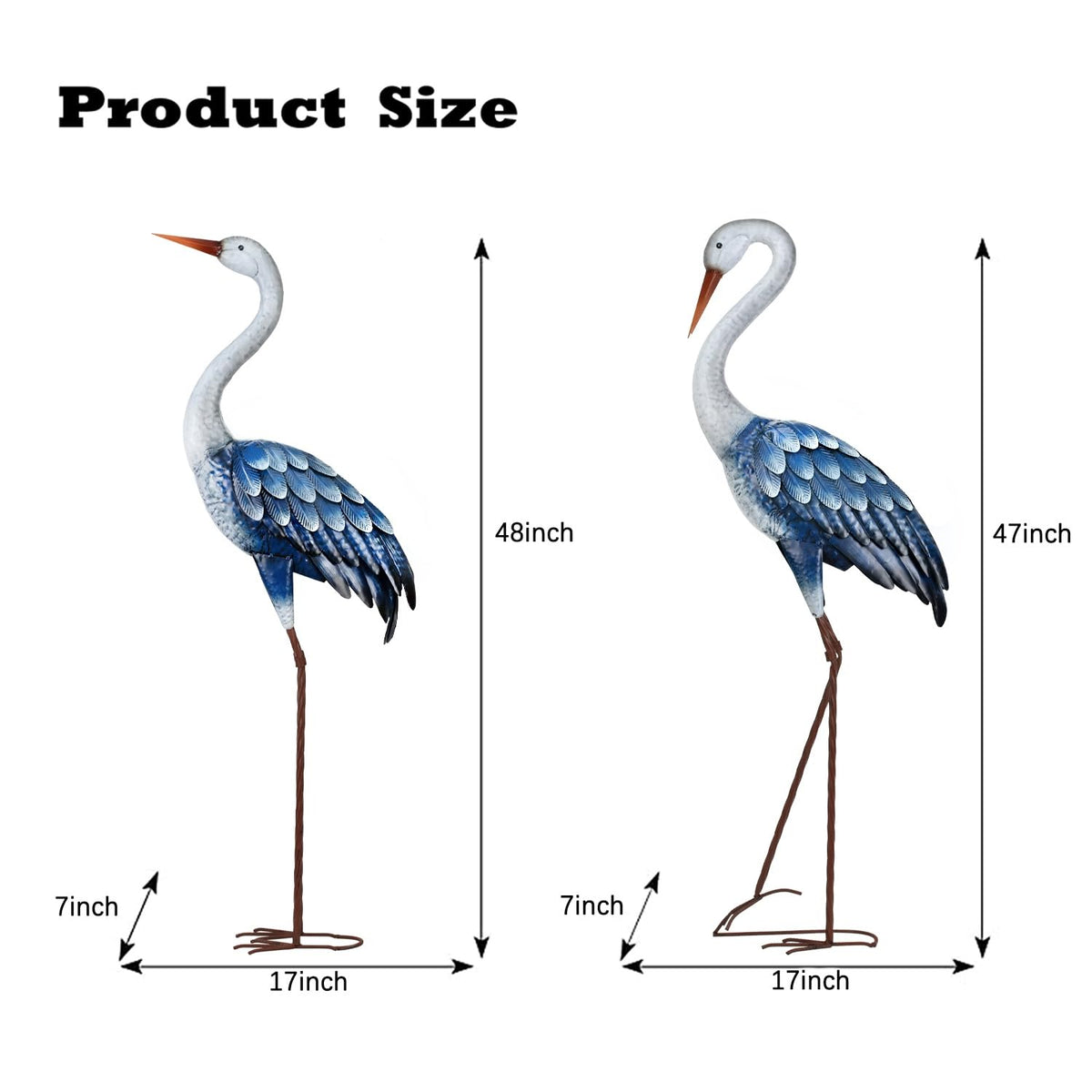 Kircust blue heron statue outdoor-pair front-facing adds elegance to lawn.