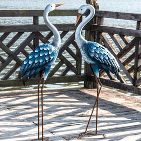 Kircust blue heron statue pond-and-lawn decor enhances curb appeal.