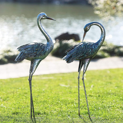 Kircust garden crane statue in blue for outdoor yard focal point