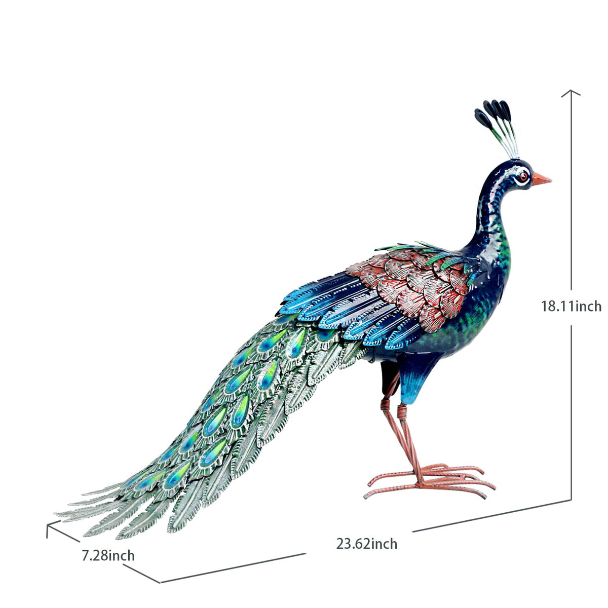 Kircust handcrafted peacock art adds a focal point to patios.