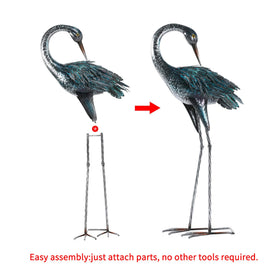 Kircust metal heron decor includes ground stakes for secure placement
