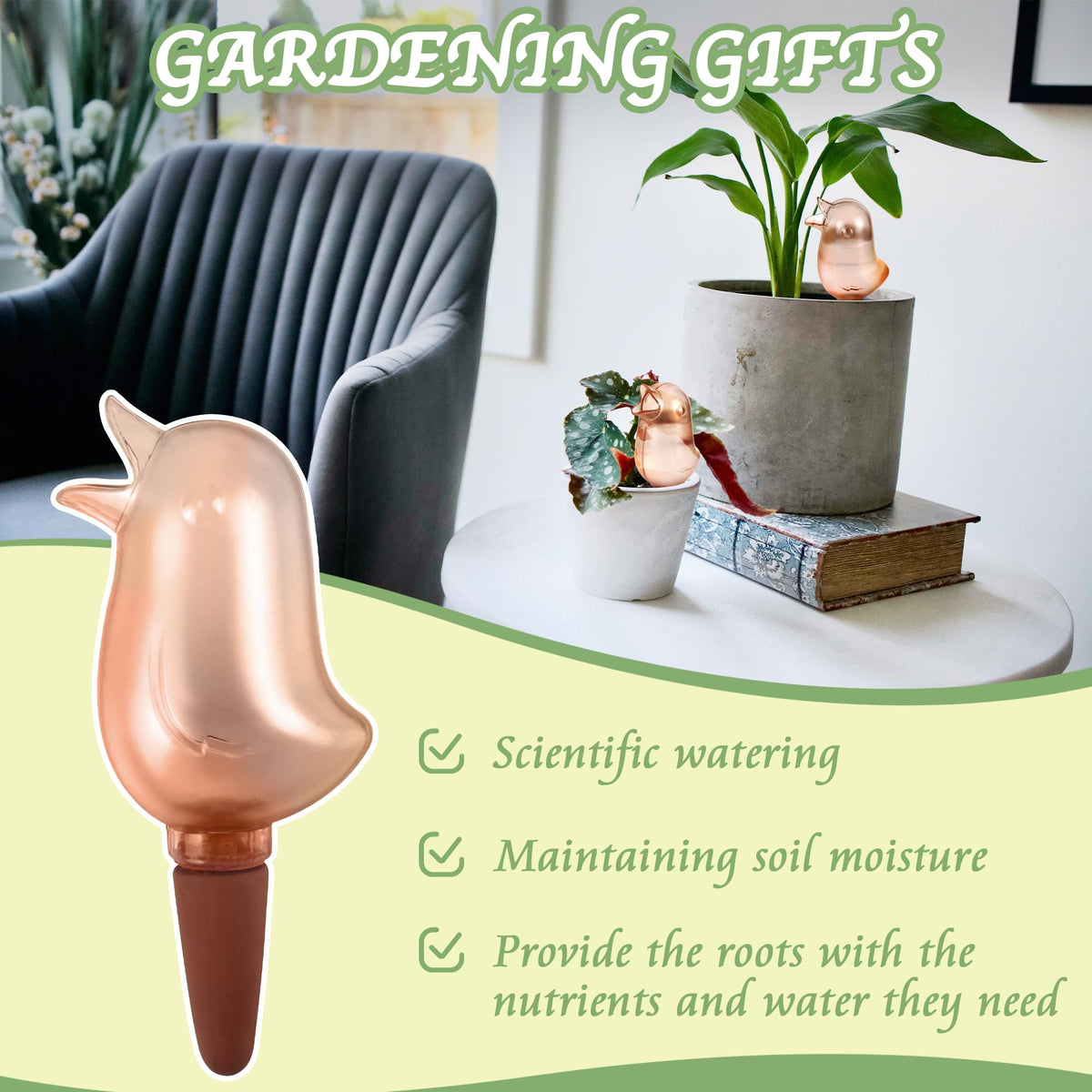KIROYAL bird-design watering device adds decorative value while caring for plants