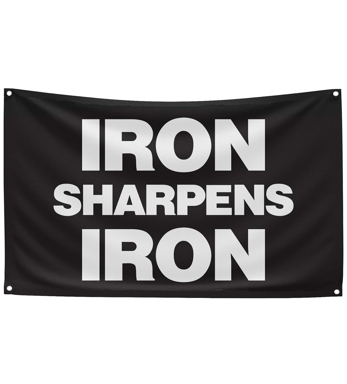 Kisstarry Iron Sharpens Iron banner enhances gym motivation with bold typography.